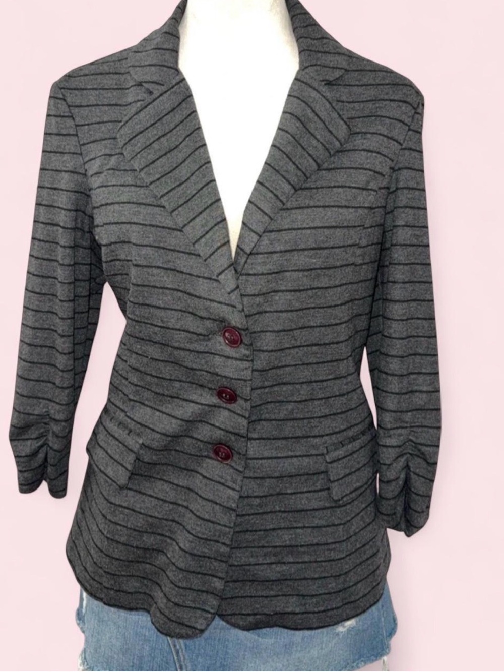 Soho Gray Striped Blazer with Maroon Buttons